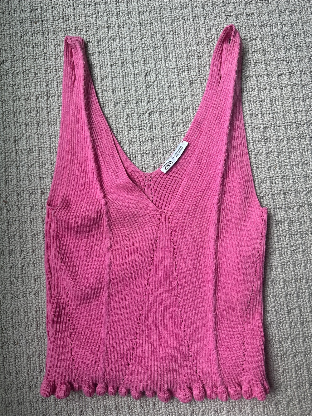 Zara Hot Pink Ribbed V-Neck Knit Tank
